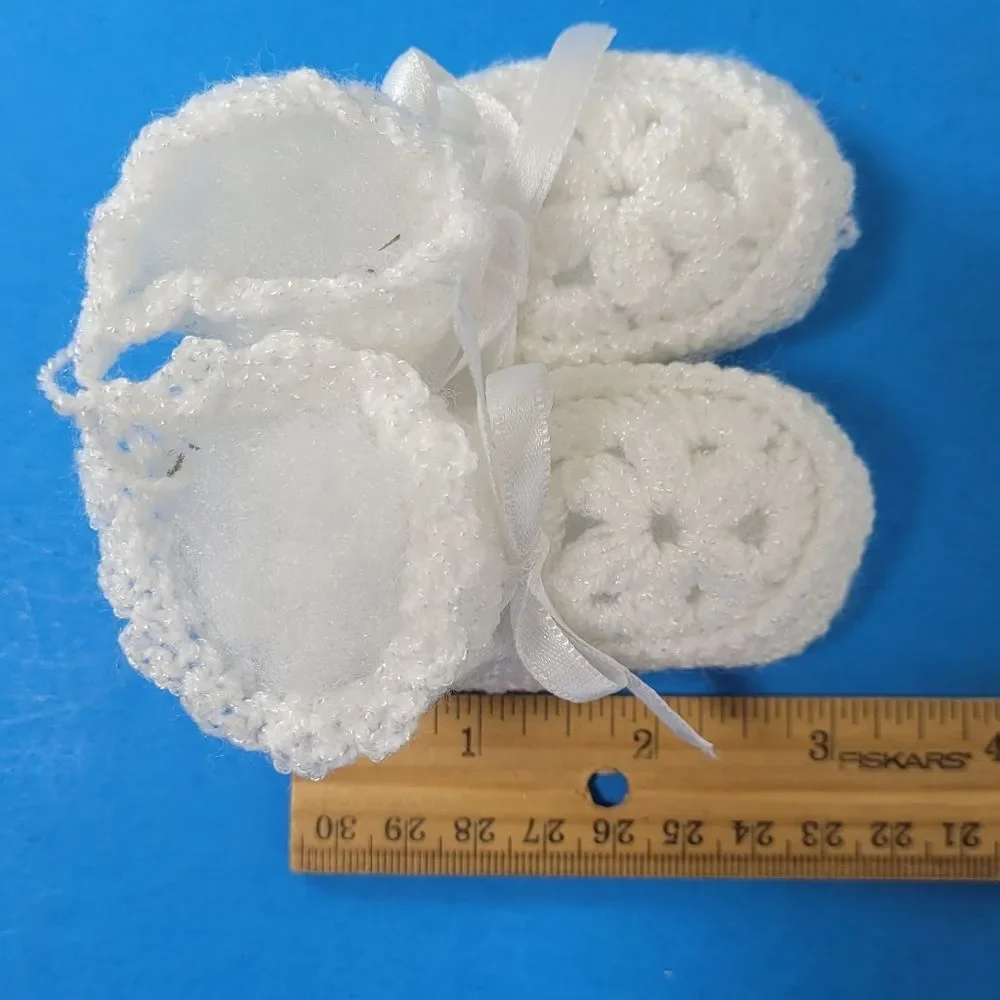 Handmade Crochet Baby Booties Shoes White Newborn Infant Soft Knit Shower Gift